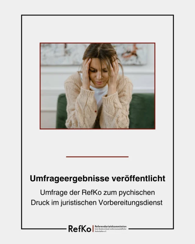 Dass Jurastudierende unter hohem psychischem Druck stehen, ist bekannt. Aber wie sieht es im juristischen Vorbereitungsdienst aus? Das wollte unsere Referendariatskommission wissen und hat knapp 700 Rechtsreferendar:innen befragt. Die Auswertung der Umfrage "Psychischer Druck im juristischen Vorbereitungsdienst“ der Referendariatskommission findest Du jetzt unter www.bundesfachschaft.de/psych-druck.

__________

#Referendariat #PsychischeGesundheit #JuristischeAusbildung #BRF #RefKo #Reformbedarf #LegalEducation #Juristenausbildung